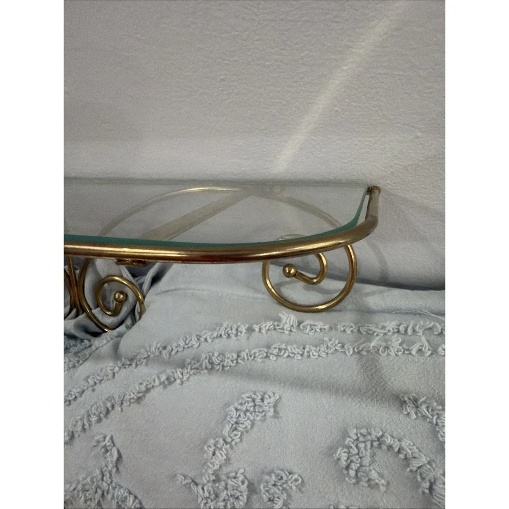 Home Interiors & Gift Vintage Gold Metal Wall Shelf with Glass Top MCM Art Deco